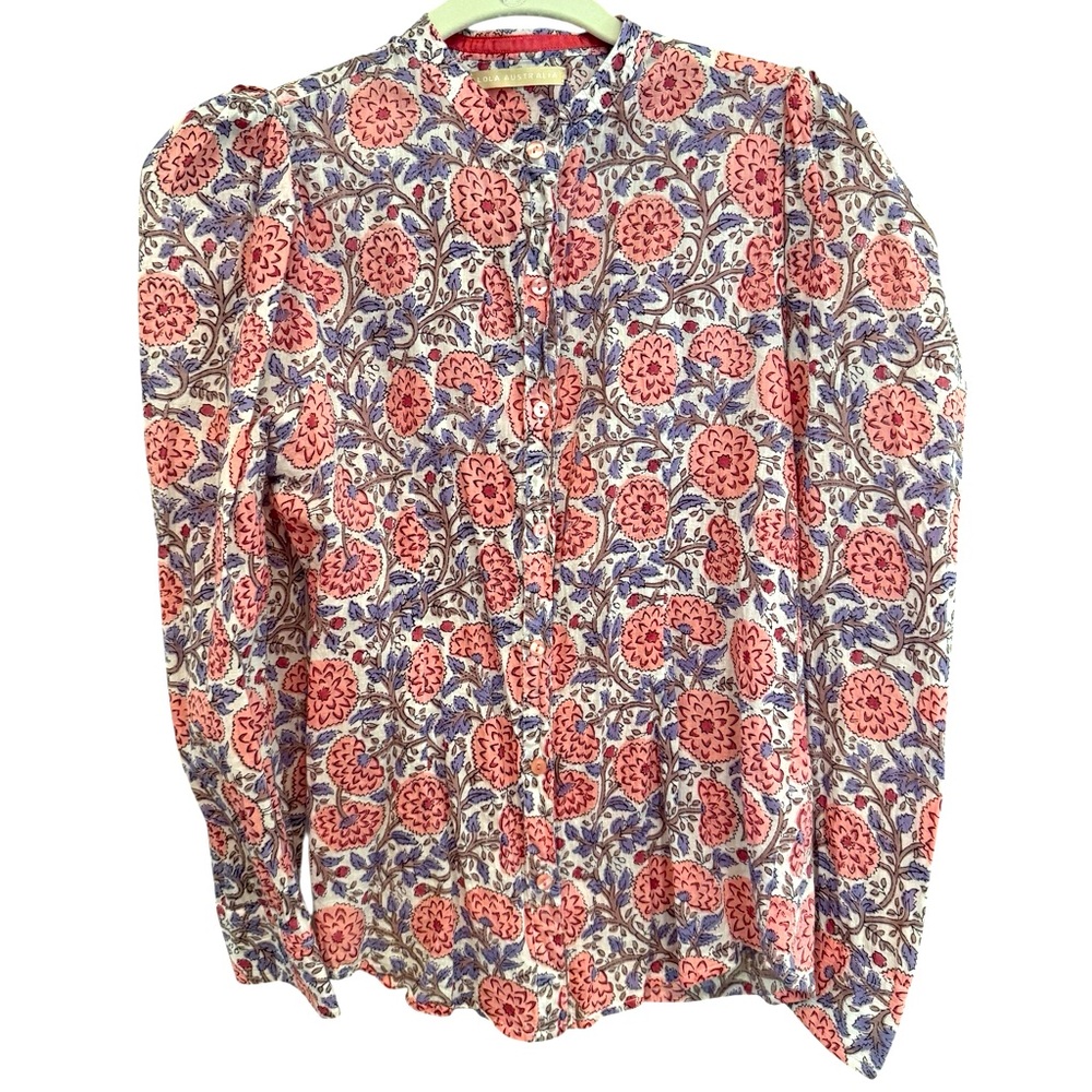 Coral & Lavender Floral Button-Up Blouse